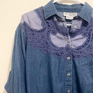 Vintage 90s denim embroidered button up